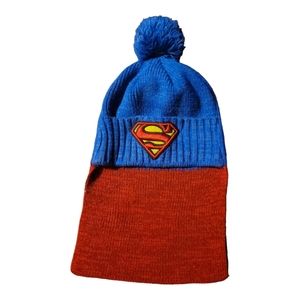 Superman Heavy Knit Hat With Cape Beanie Blue Red Snowboard Ski Adult Unisex